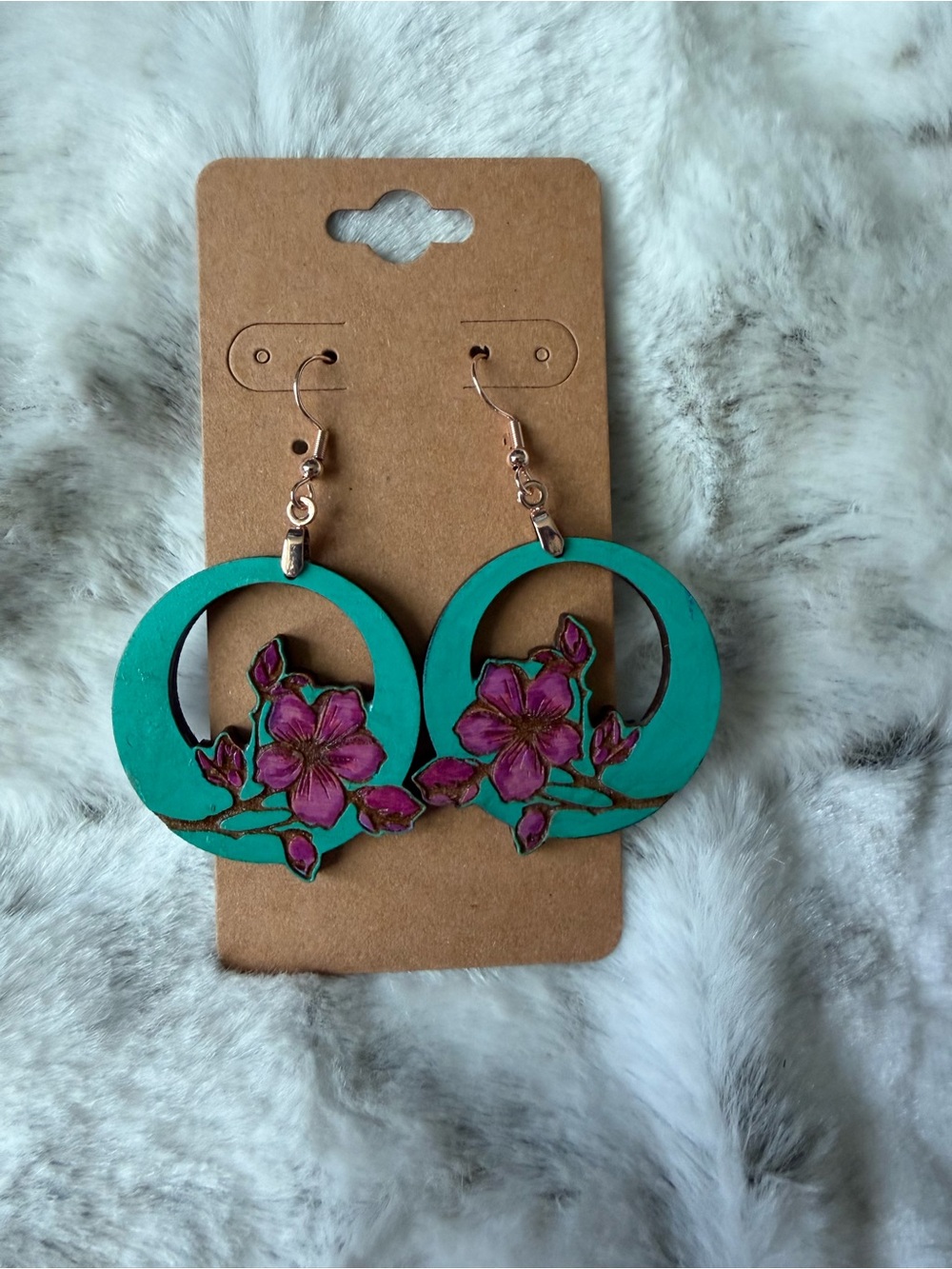Turquoise Floral Hoop Drop Earrings - Women Jewelry